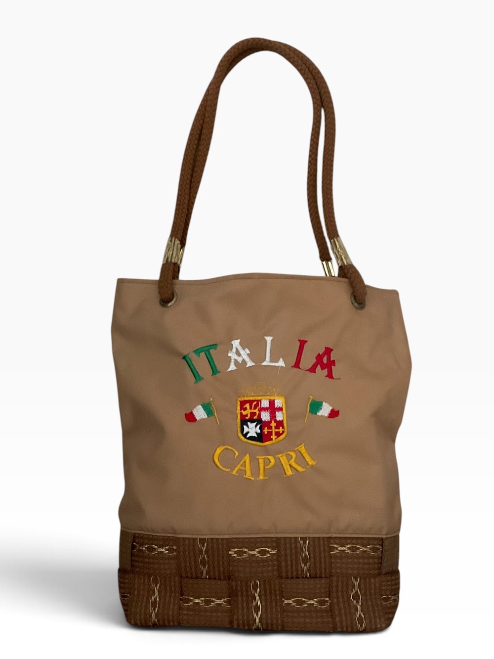 ITALIA CAPRI Women’s Shoulder Bag/Tote Vintage Embroidered Brown Tan Nylon NWOT